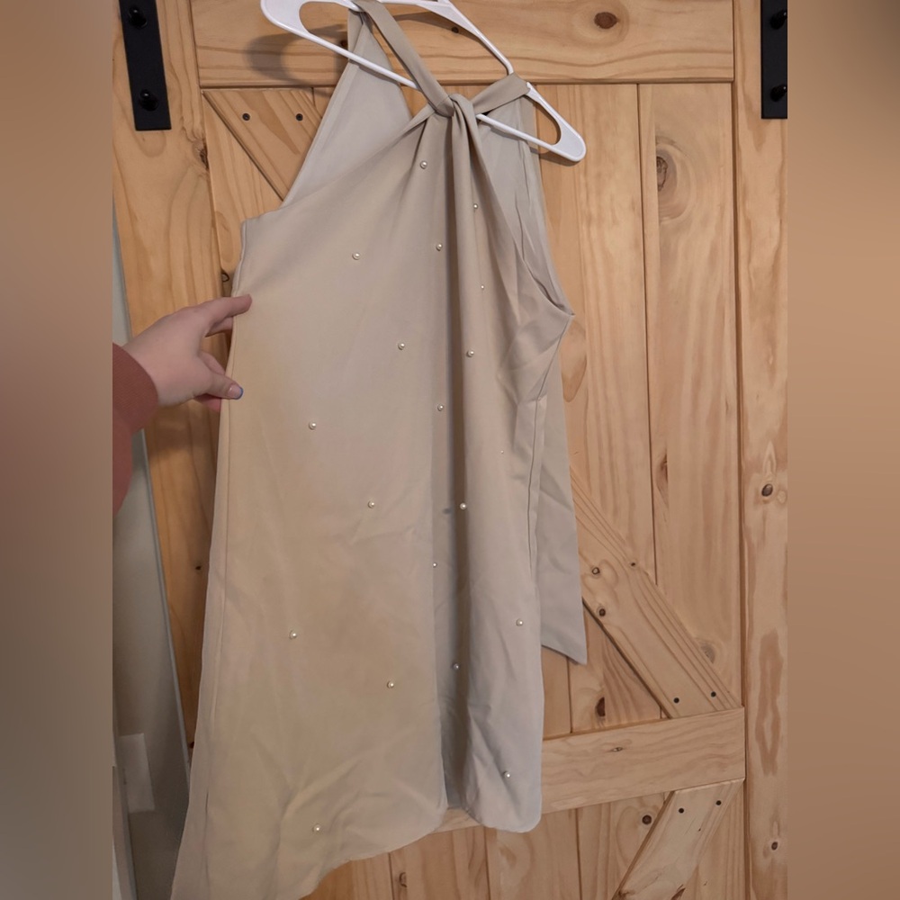 Cream colored dress with pearls